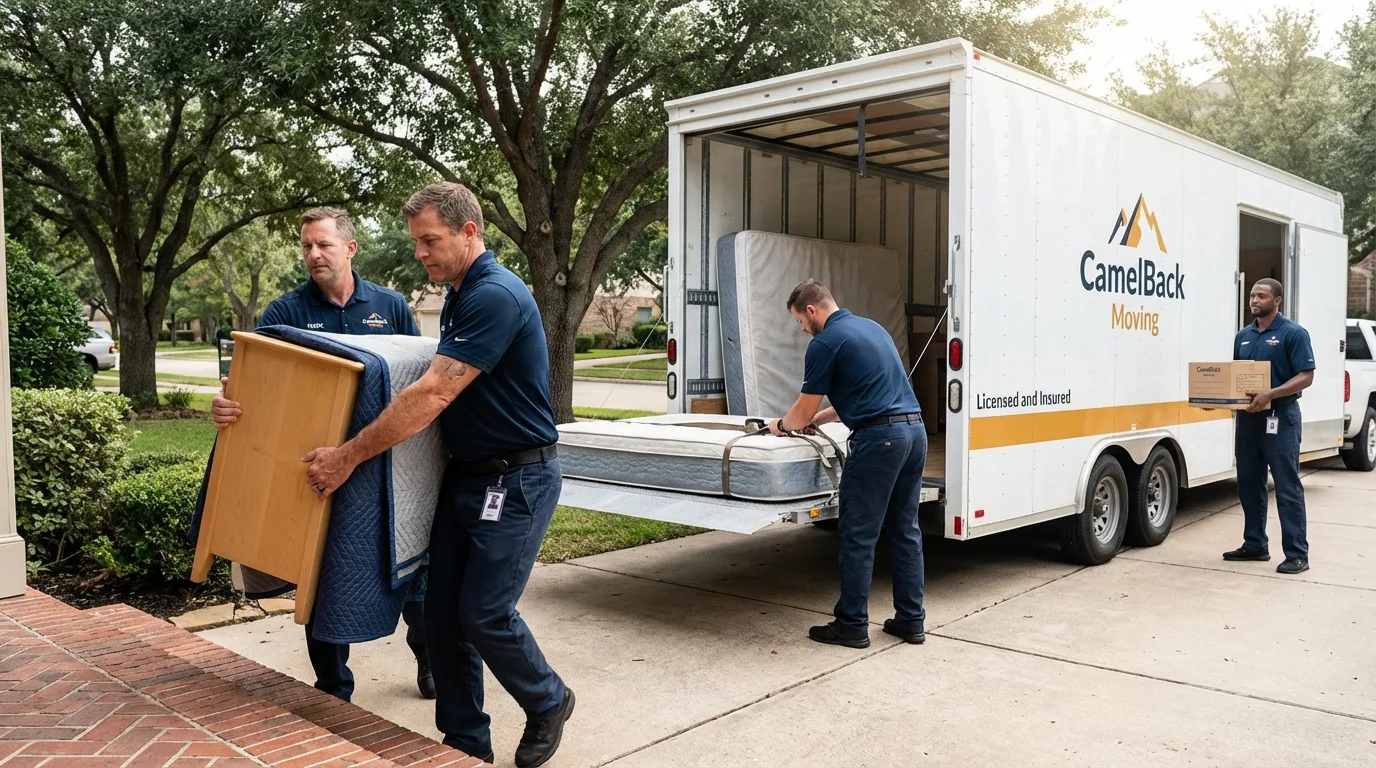 Crew loading residential truck for cross-state move from Benson, MN
